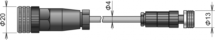 Extension cable for CO2 probe, M12/M8 connector, cable 4 meters
