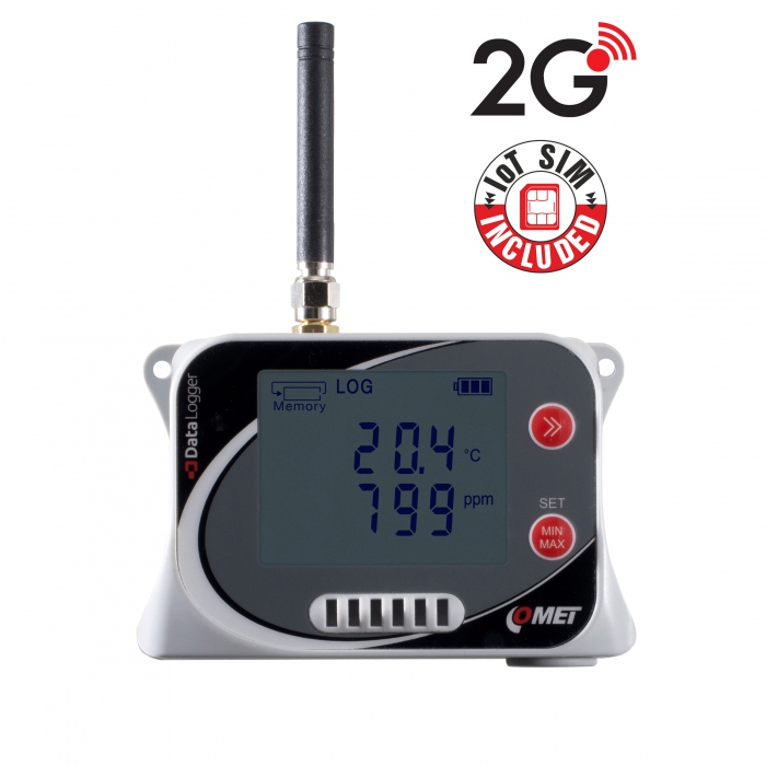 {IoT Wireless Temperature, Relative Humidity, CO2 and atmospheric pressure Datalogger with built-in GSM modem and Flat Rate SIM Card}